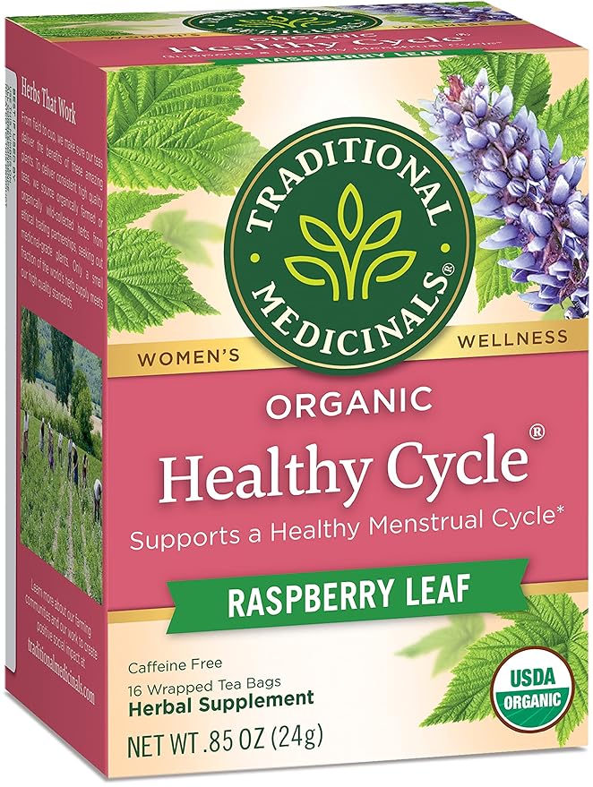 Traditional Medicinals Organic Healthy Cycle Raspberry Leaf Herbal Tea Supports a Menstrual Cycle (Pack of 4) - 64 Tea Bags Total 64.0 Count