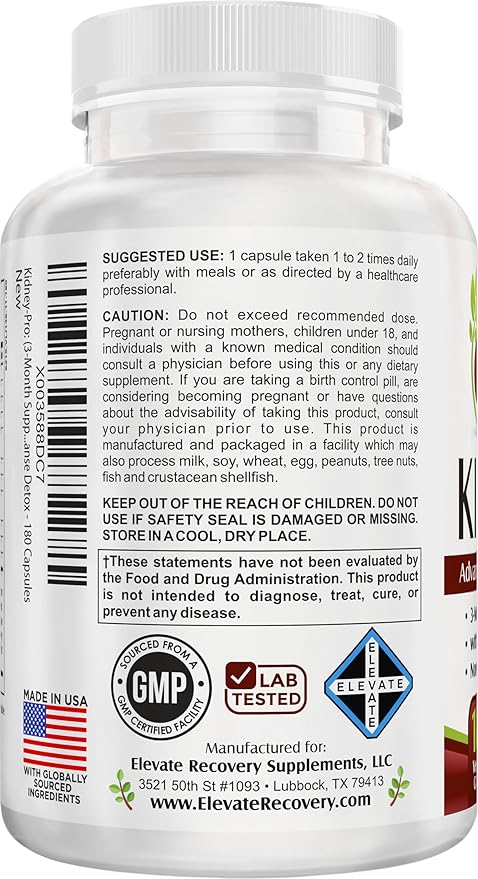 Kidney-Pro (3-Month) with 21 Kidney Support Supplements in 1 Formula | Men &amp Women | Health Supplement Complex | 90-Day Bulk Supply | 180 Capsules