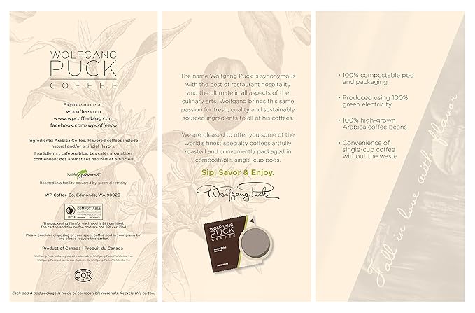 Wolfgang Puck Coffee Organic South Pacific Dark Fair Trade 9.5 Gram soft Pods 18 Count (Pack of 3)