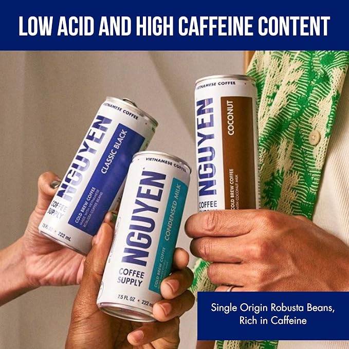 Nguyen Coffee Supply - Variety Pack: Vietnamese Cold Brew Iced Coffee (Condensed Milk Coconut Classic Black) 100% Robusta 7.5 fl oz cans [6 Pack]