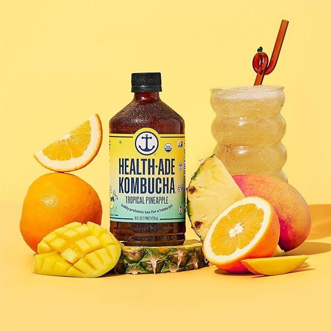 Health-Ade Kombucha Tea Organic Drink Fermented Tea with Living Probiotics Detoxifying Acids Supports Gut Health Non-GMO Vegan Gluten Free 12 Pack (16 Fl Oz Bottles) Tropical Punch