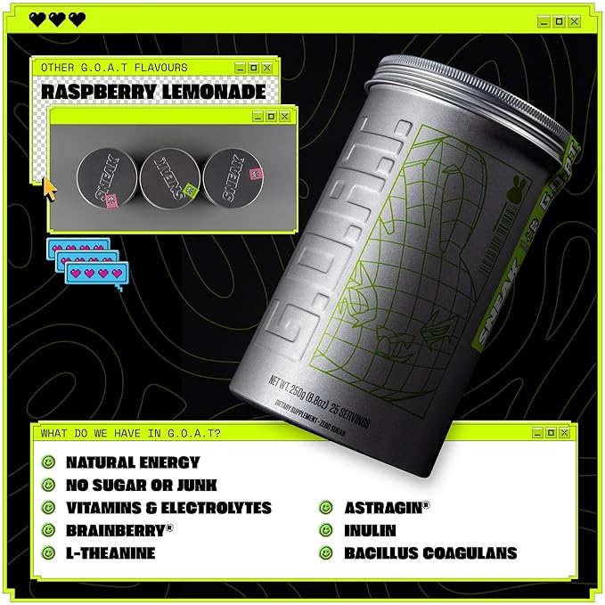 SNEAK Energy Drink Powder | G.O.A.T Cherry Apple with Brainberry | No Sugar. No Nasties. Just Natural Caffeine Focus-Boosting Nootropics | 25 Servings