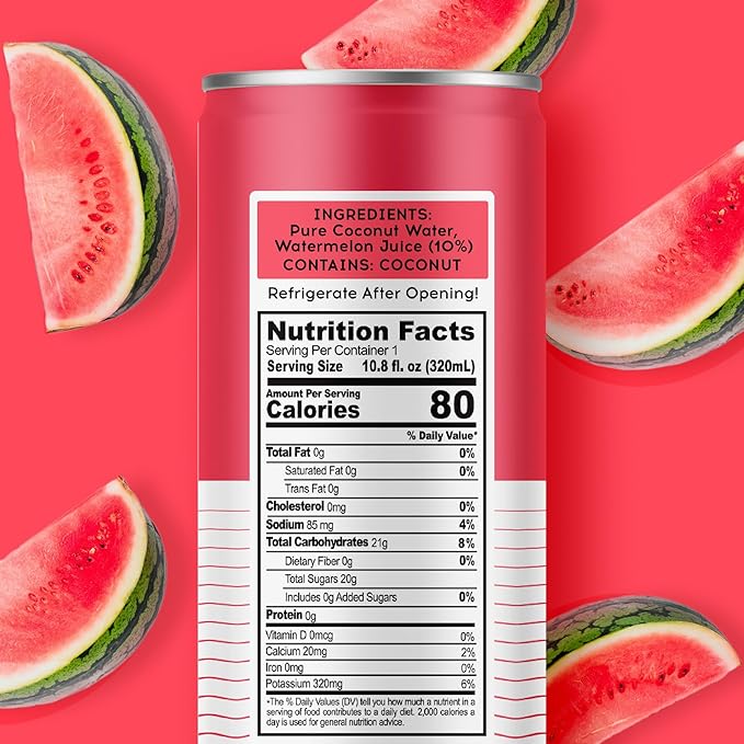 100 Coconuts Watermelon Pure Coconut-100% Pure Coconut Water - Low Calorie All-Natural Drink with Electrolytes - Naturally Sweet no preservatives- Non-GMO 11 fl oz Pack of 12 (Pure Coconut Water)