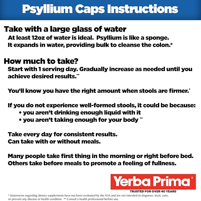 Yerba Prima Psyllium Husks Veg Caps 400 Capsules (625mg) (Pack of 2) - Vegan Non-GMO Gluten Free Colon Cleanser Daily Fiber Supplement for Gut Health &amp Regularity