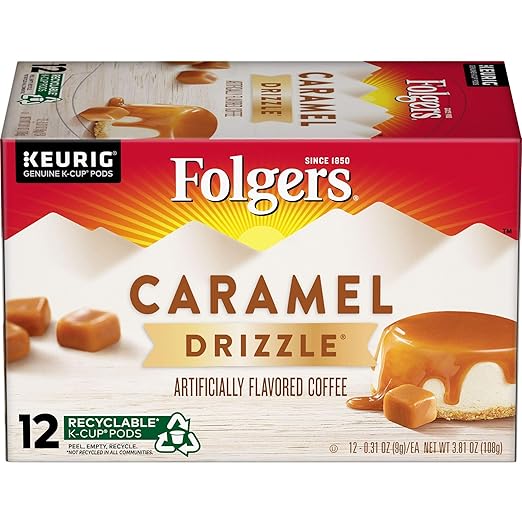 Folgers Caramel Drizzle Flavored Coffee 12 K Cups for Keurig Coffee Makers