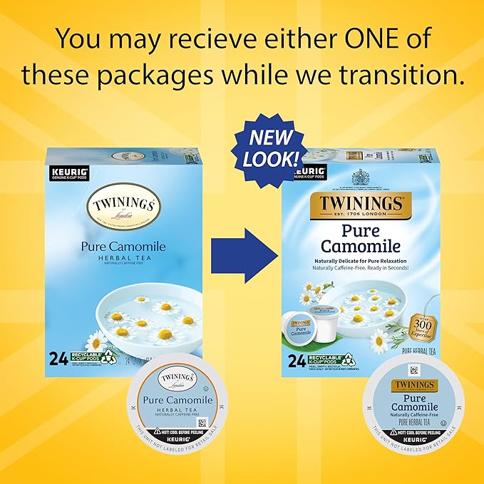 Twinings Pure Camomile Herbal Tea K-Cup Pods for Keurig Naturally Caffeine-Free Made with Pure Camomile Blossoms 24 Count (Pack of 4) Enjoy Hot or Iced