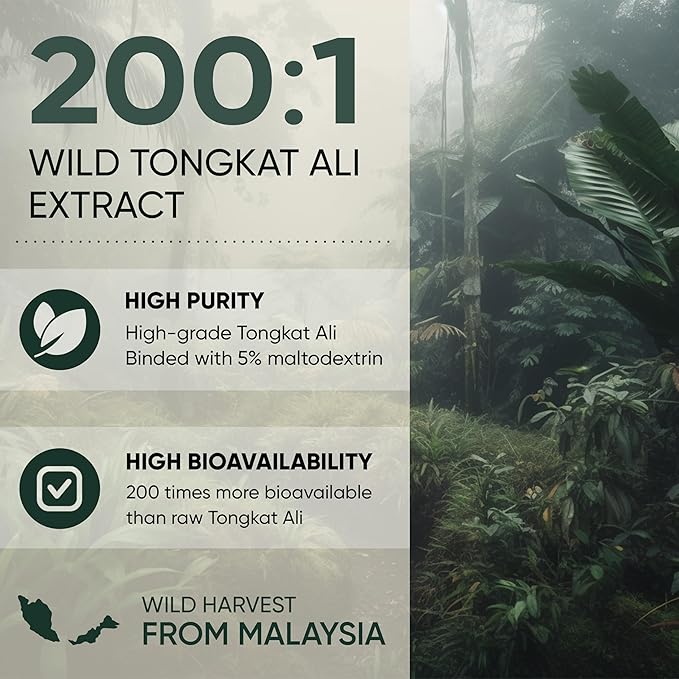 Jungle Powders Tongkat Ali for Men Powder 200:1 Extract 282 Servings 5 Ounce Bag Eurycoma Longifolia Powder Supplement Tonkat-Ali Pure Longjack Root Traditional Mens Health Support for Drive Passion