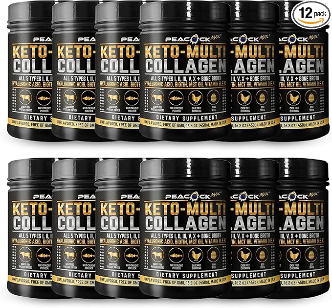 Multi Collagen Protein Powder 16.2 oz (Pack of 12) | 5 Types with Bone Broth Hydrolyzed Peptides Biotin &amp MCT Oil Unflavored Supports Skin Hair Nails Joints &amp Gut Health