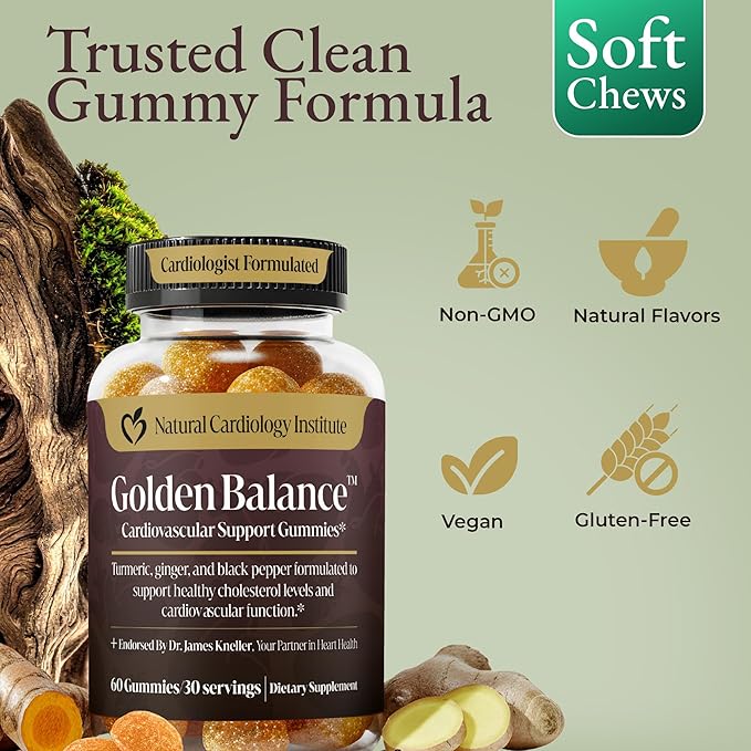 Golden Balance Turmeric Gummies - Turmeric and Ginger Supplement with Black Pepper Extract - High Absorption Turmeric Curcumin Supplement Gummies - Cholesterol Support &amp Heart Health Turmeric Gumm
