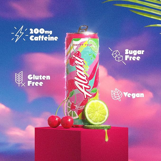 Alani Nu CHERRY TWIST Ice Sugar Free Low Calorie Energy Drinks | 200mg Caffeine | Antioxidants | Biotin B Vitamins | Zero Sugar | 15 Calories or Less | 12 Oz Cans | 24 Count