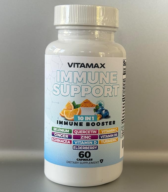 10-in-1 Immune Support with Elderberry D3 Selenium Quercetin Zinc Vitamin C Ginger Turmeric Curcumin B6 Echinacea – Immune Defense – Made in USA (60 Count (Pack of 2))