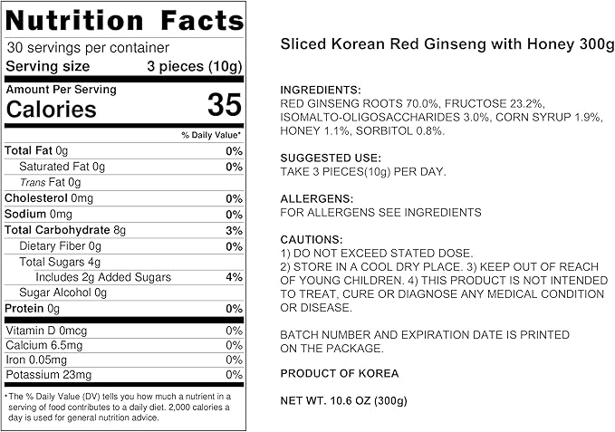 Pocheon 300g(10.6oz) 6Years Sliced Korean Panax Red Ginseng Roots with Honey Saponin
