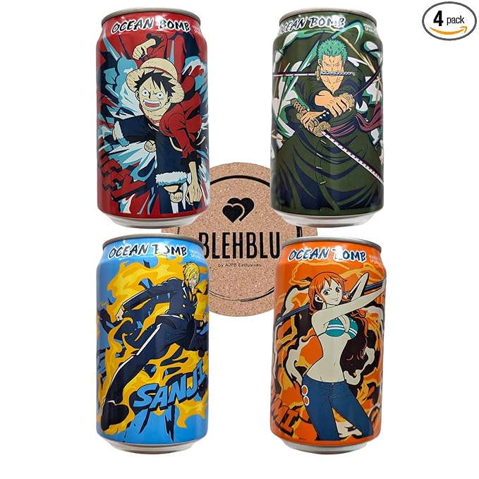 Ocean Bomb Carbonated Water One Piece Anime Collectible Can Drink Luffy Sanji Nami Zoro with 1 Blehblu Coaster