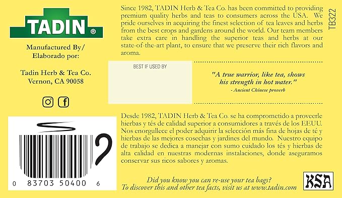 Tadin Lemongrass Herbal Tea Caffeine Free 24 Tea Bags Per Box Pack of 6