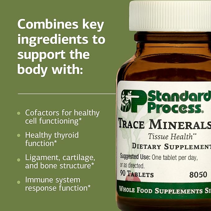 Standard Process Trace Minerals-B12 - Thyroid &amp Cell Functioning Support with Iodine Zinc &amp Copper - Cartilage &amp Bone Health Aid - Non-Dairy &amp Non-Soy - 90 Tablets (90 Servings)