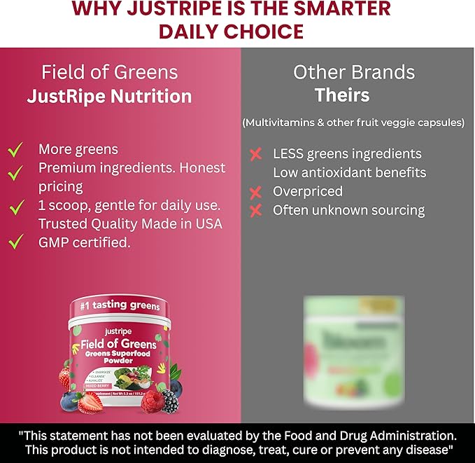 Field of Greens - Greens Powder Organic Daily Super Greens Powder Drink with Moringa Spirulina Wheat Grass Barley Grass Lemon Beet Root for Daily Nutrition - 28 Scoops (Mixed Berry Flavor)