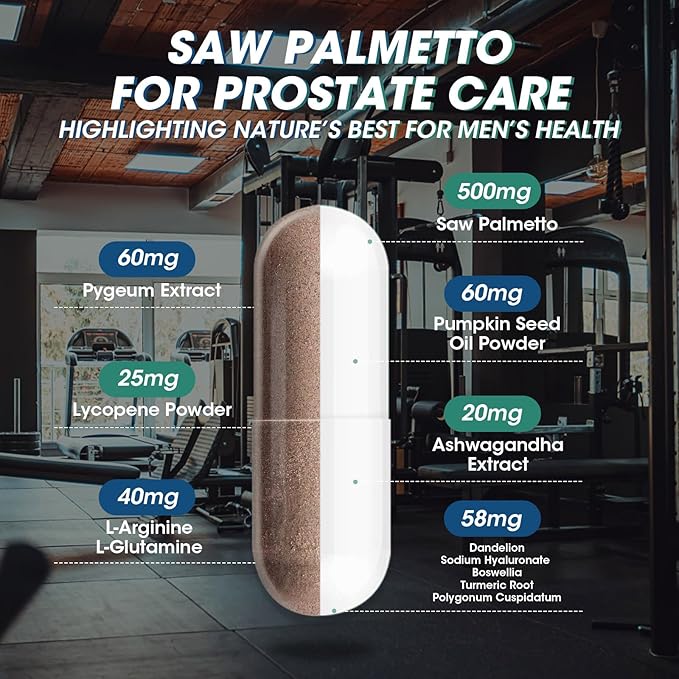 Catfit Saw Palmetto for Men – Prostate Health &amp Urinary Support &amp DHT Blocker Hair Health with Biotin 6000mcg Pumpkin Seed Oil Pygeum &amp Lycopene – Energy &amp Vitality Formula 120 Cap