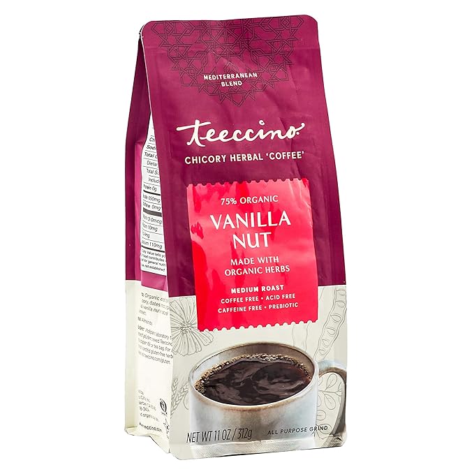 Teeccino Vanilla Nut Herbal Tea &amp Chicory Coffee Alternative Bundled Collection Caffeine Free &amp Acid Free Prebiotic for Natural Energy