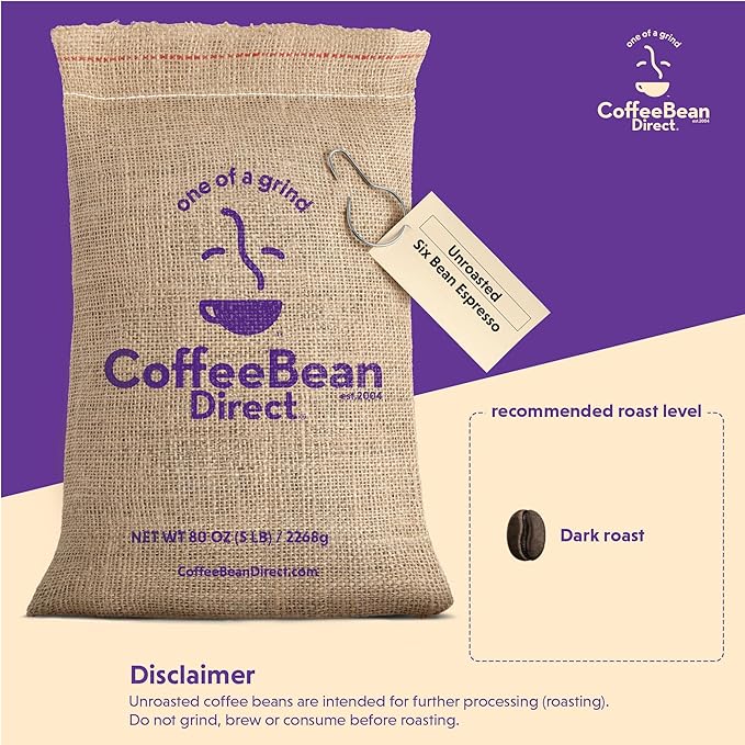 Coffee Bean Direct Unroasted Six Bean Espresso 5 Pound (Pack of 1)