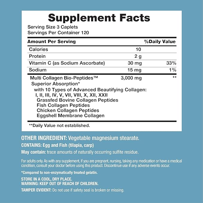NeoCell Multi Collagen Peptides Pills | 360 Caplets | Superior Absorption | Types I II III IV VIII X XII XXII | for Women and Men
