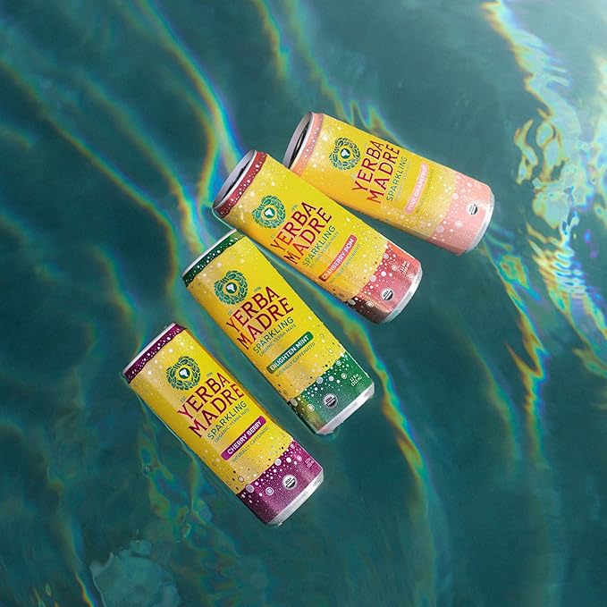 Yerba Madre Organic Sparkling Yerba Mate Pink Grapefruit 115mg Natural Plant Based Caffeine Smooth Energy &amp Focus Carbonated 12oz Cans (Pack of 12) (Packaging May Vary)