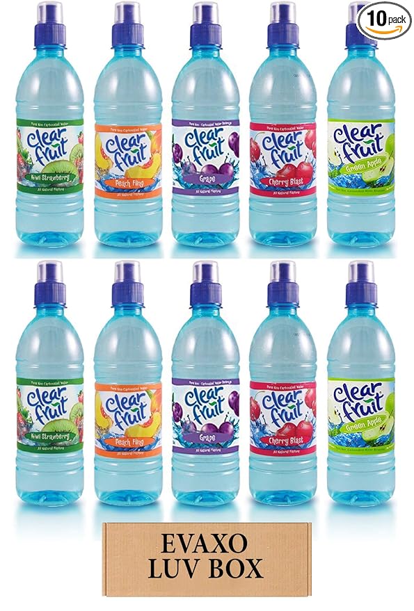 LUV BOX evaxo - Variety Clear Fruit Water Sport 16.9 Oz BottlesPack of 10Kiwi StrawberryPeach FlingGrapeCherry BlastGreen Apple by evaxo