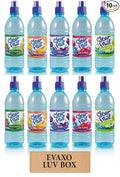 LUV BOX evaxo - Variety Clear Fruit Water Sport 16.9 Oz BottlesPack of 10Kiwi StrawberryPeach FlingGrapeCherry BlastGreen Apple by evaxo