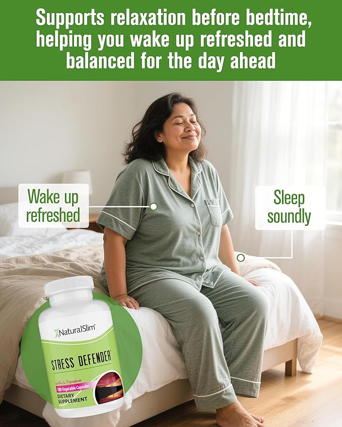 NaturalSlim Stress Relief Supplement - Stress Defender High Cortisol Reducer Control Cravings Sleep &amp Metabolism Support with Vitamin B5 Pantothenic Acid &amp L Tyrosine 180 Vegetable Capsules