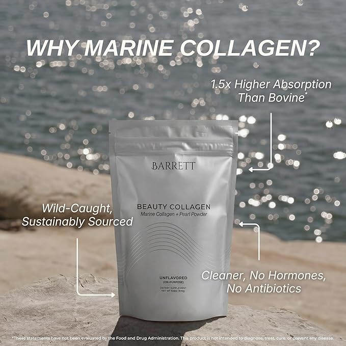 Barrett Beauty Collagen Powder Unflavored Marine Collagen Supplement with Pearl Powder Supports Hair Skin Nails &amp Daily Beauty Routine