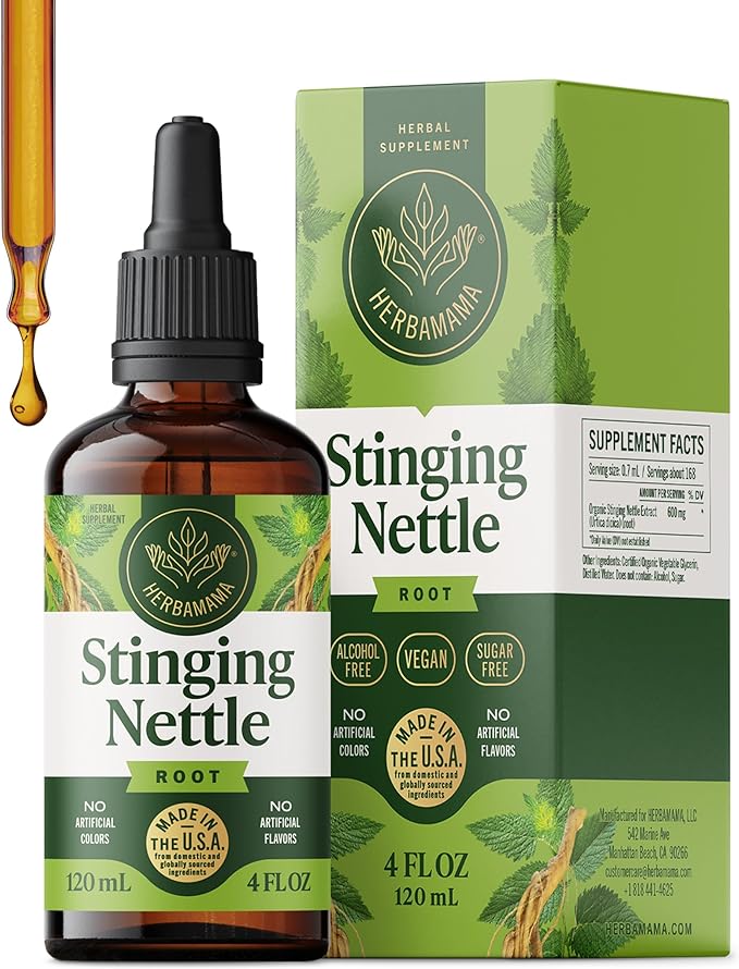 HERBAMAMA Stinging Nettle Tincture - Vegan Urinary Tract Support with Stinging Nettle Root Extract - Non-GMO Alcohol &amp Sugar-Free Urtica Dioica Supplement - 84-Day Supply