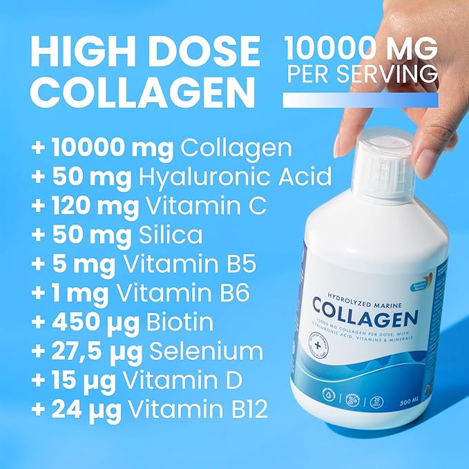 Swedish Nutra - 10000 mg Hydrolyzed Marine Collagen Liquid Supplement - 3 x 500 ml (1500 ml) 60-Day Supply | Hyaluronic Acid Biotin and Vitamin C for Hair