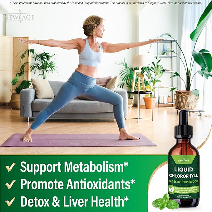 NEW AGE Chlorophyll Liquid Drops - Natural Concentrate – Energy Booster Digestion and Immune System Supports Internal Deodorant Liver Function - (2 Fl Oz (Pack of 4))