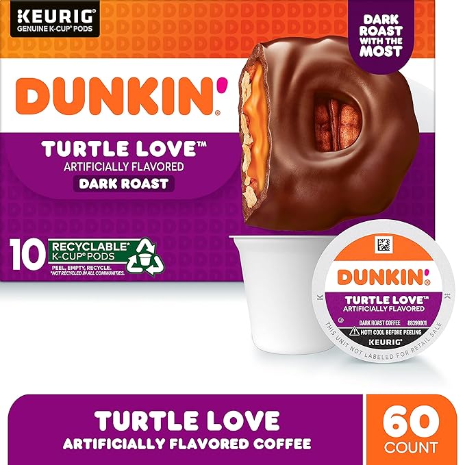 Dunkin' Turtle Love Flavored Coffee 10 Count (Pack of 6) Keurig K-Cup Pods