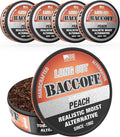 5 Cans BaccOff Smooth Peach Long Cut Sweet Tea Base with Tart Peach Undertones Realistic Moist Alternative