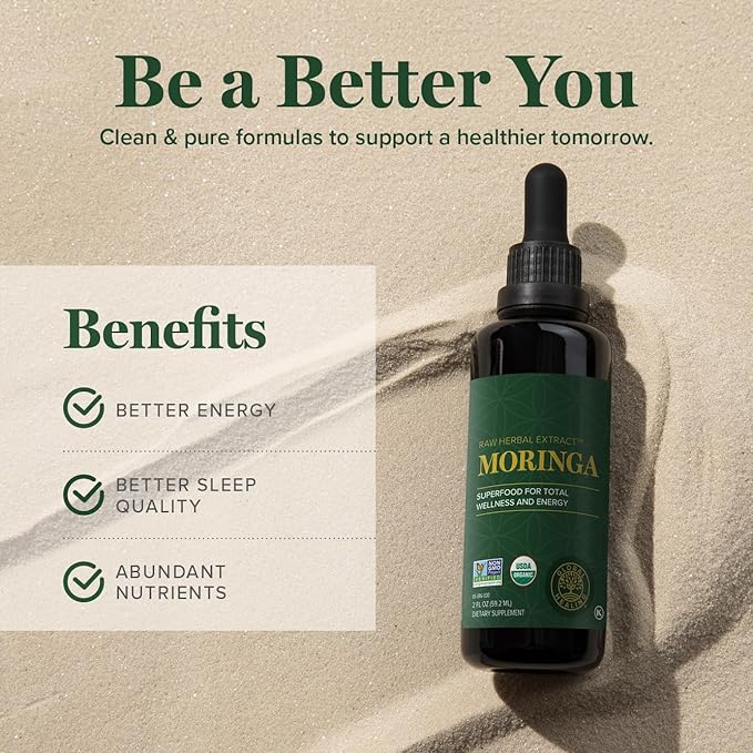 Global Healing Center - Organic Moringa Oleifera Extract Liquid Drops Moringa Supplement-Vegan from Tree Leaves-Max Absorption of Vitamins and Minerals- More Potency Than Powder Form (2 Fl Oz)