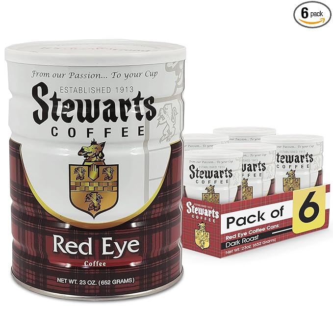 Stewarts - Red Eye Ground Coffee - Dark Roast - Vacuum Sealed Bags - Bold &amp Rich Dark Roast Ground Coffee - Ideal for Morning Energy &amp All-Day Enjoyment - Freshly Packed Flavor (23oz Pack of