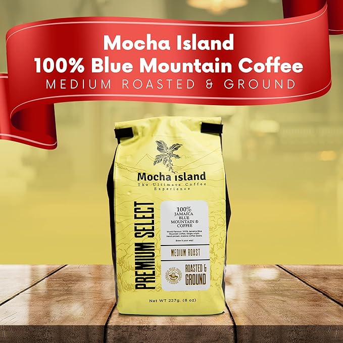 Mocha Island Blue Mountain Coffee Medium Roast Ground Jamaican Coffee 8oz