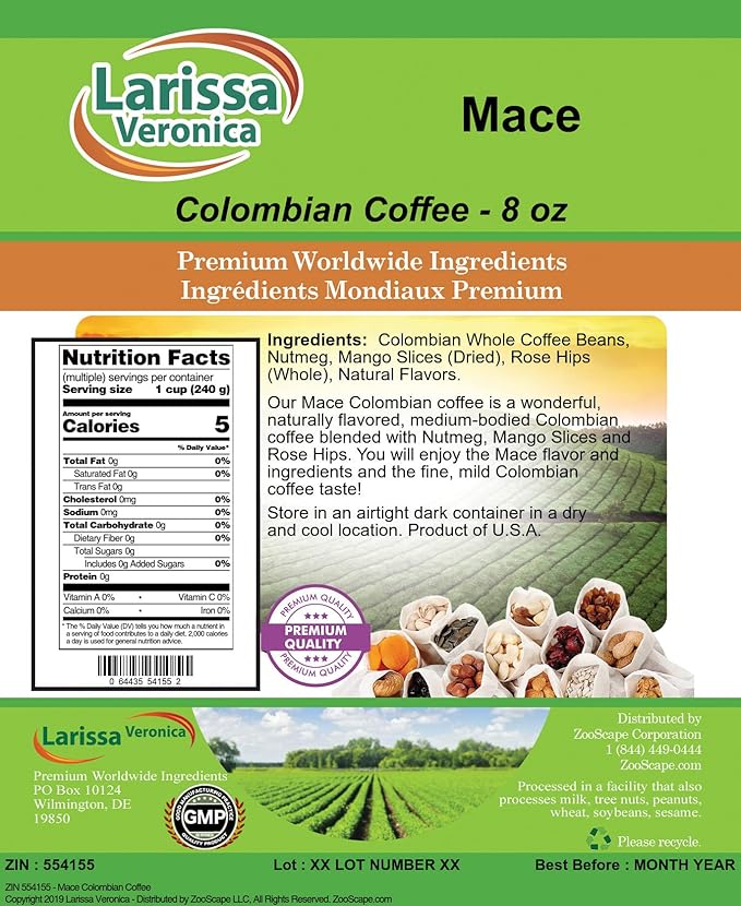 Mace Colombian Coffee (Gourmet Naturally Flavored Whole Coffee Beans) (8 oz ZIN: 554155) - 3 Pack