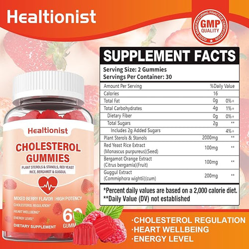 2 Packs Cholesterol Supplements with 2000 Mg Plant Sterols &amp Stanols Citrus Bergamot Red Yeast Rice Lowering Mixed Berry Flavor 120 Counts