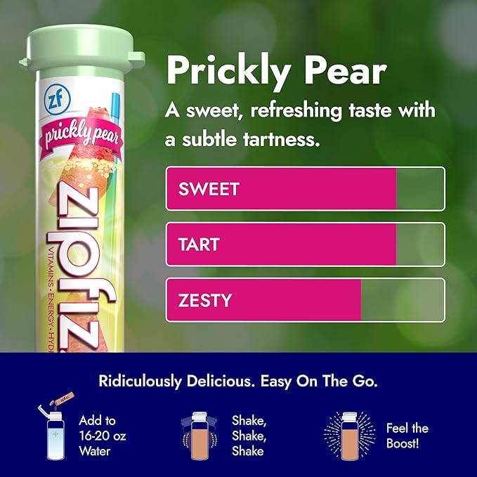 Zipfizz Daily Energy Drink Powder Prickly Pear 20 Pack | 3-in-1 Sustained Energy Rapid Hydration and Essential Vitamins | Sugar-Free | Electrolyte Powder | Contains Vitamin B-12 &amp Antioxidants