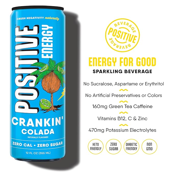 Positive Energy Drink - Variety Pack | Zero Sugar Zero Calorie 12oz Cans (Pack of 12) | Hydrating Electrolytes Immunity Support with Zinc Healthy Energy Boost