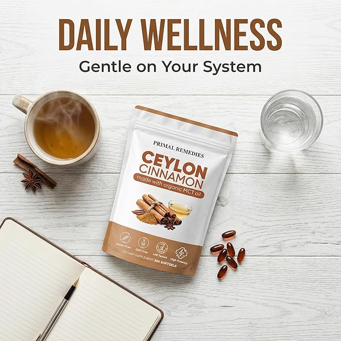 Primal Remedies Ceylon Cinnamon - 300 Softgels with MCT Oil Highly Bioavailable Non-GMO Gluten Free Vegan Capsules for Blood Sugar &amp Metabolism Support (1)
