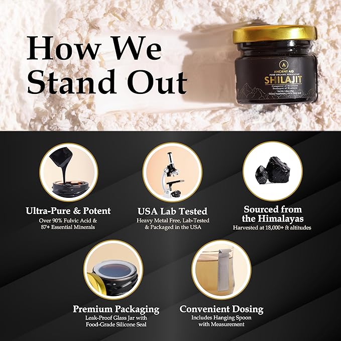 The Most Potent Shilajit – 100% Pure Organic Himalayan Shilajit Resin | 90%+ Fulvic Acid 87+ Trace Minerals | Maximum Strength for Men &amp Women | Supports Energy &amp Focus | 60 Servings | USA Lab