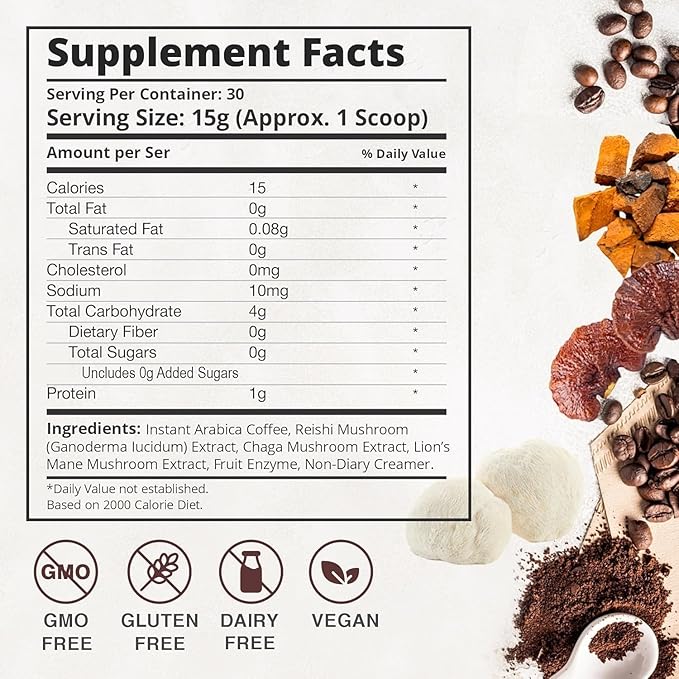 Bella all Natural Instant Mushroom Coffee – Organic Instant Coffee with Lion’s Mane &amp Chaga 30 Servings | Healthy for Focus Brain Support &amp Immunity | Mushroom Coffee Powder