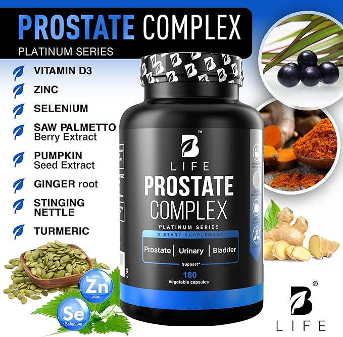 Prostate Supplement for Men 180 Caps with Saw Palmetto Pumpkin Seeds Extract Stinging Nettle. B Life Prostate Complex (Prostate Platinum)