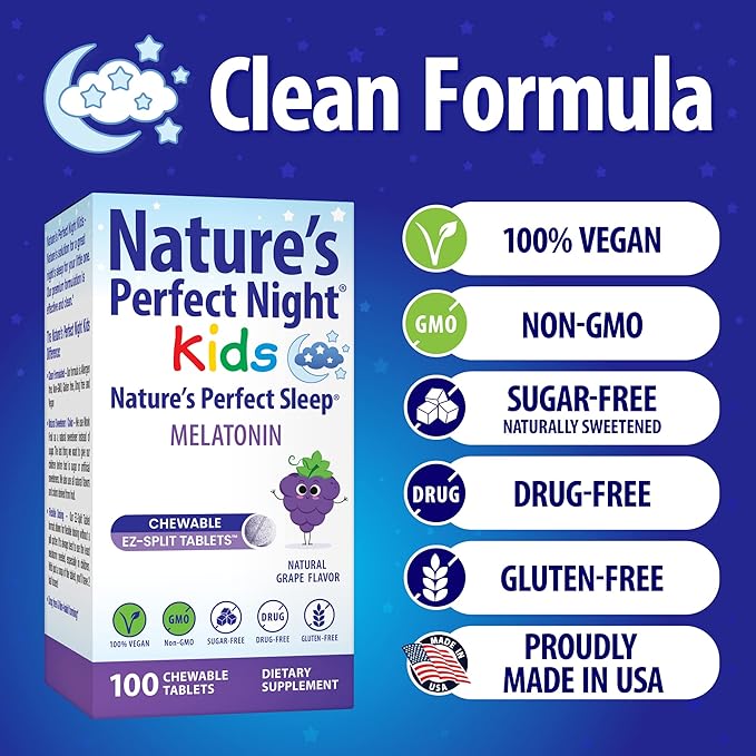 Nature's Perfect Night Bundle | Melatonin 20mg | Kids Melatonin 1mg | 180 Count | 100 Count | Sugar Free | Gluten Free | Non-GMO | Vegan