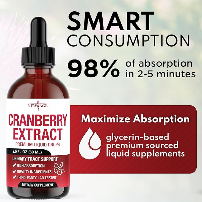 NEW AGE Cranberry Concentrate Liquid Drops – Cranberry Drops (Vaccinium macrocarpon) Extract – Urinary Tract &amp Bladder Support Antioxidant Protection – Vegan Alcohol-Free Sugar-Free – 8 fl oz