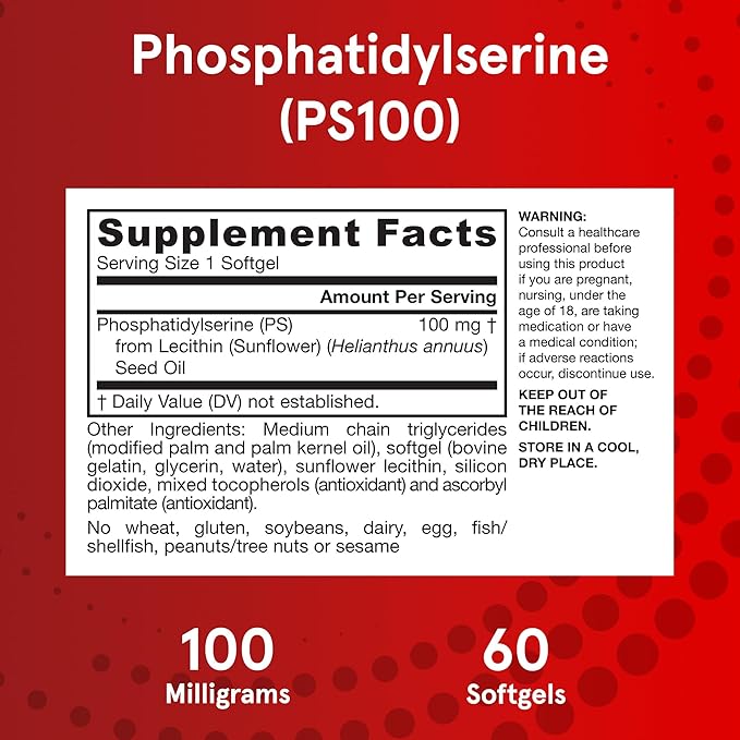 Jarrow Formulas PS100 Phosphatidylserine 100 mg Dietary Supplement for Brain Health and Cognition Support 60 Softgels 20-60 Day Supply Pack of 12