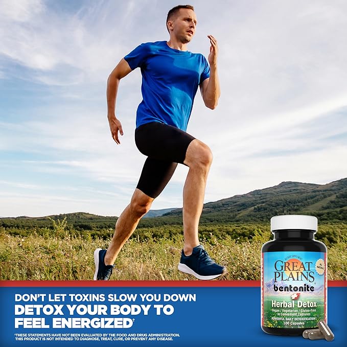 Yerba Prima Bentonite Clay Plus Herbal Detox 100 Veg Capsules - Food Grade Clay from The Great Plains USA - Colon &amp Liver Cleanse Supplement with Calcium Clay