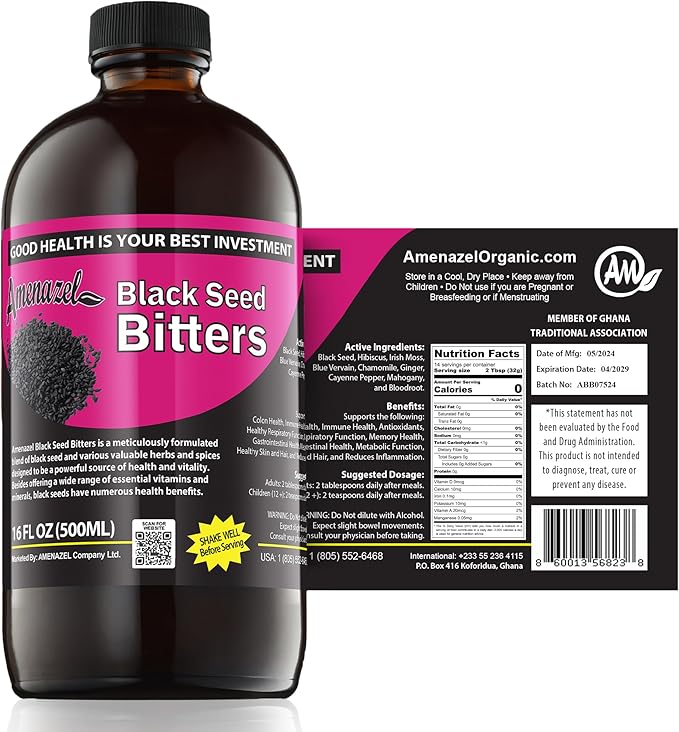 Amenazel Organic Black Seed Bitters 16 fl oz.